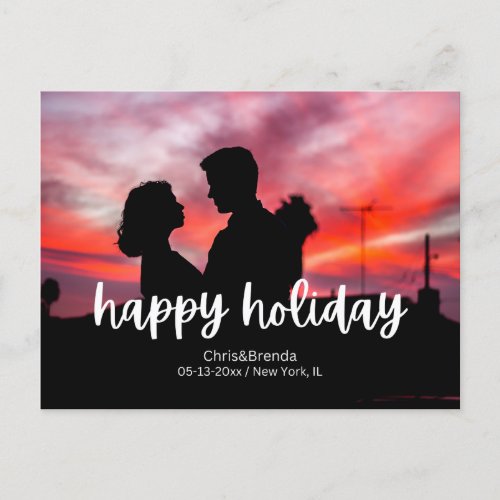 super simple script wedding photo happy holiday postcard