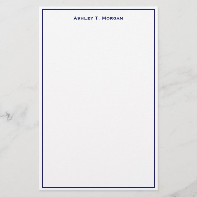 Super Simplicity Blue White Personalized Stationery (Front)