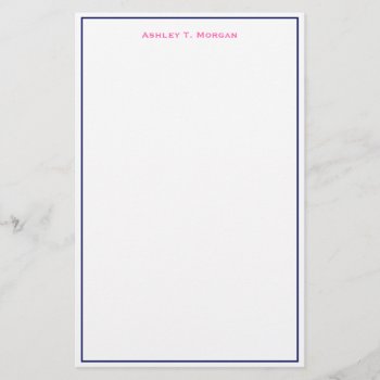 Super Simplicity Navy Hot Pink White Diy Frame Stationery by ItsMyPartyDesigns at Zazzle