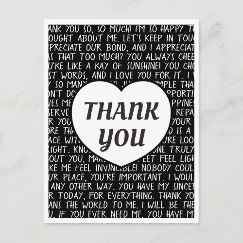 Super Sincere Black and White Thank You Postcard