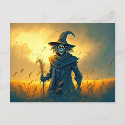 Super Sinister Scarecrow  Happy Halloween Postcard