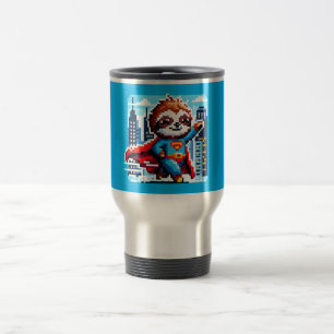Super Sloth Funny Pixel Art Hero Cityscape Design Travel Mug