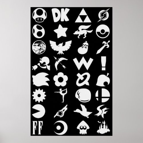 Super Smash Bros Ultimate Series Logos  White Ico Poster