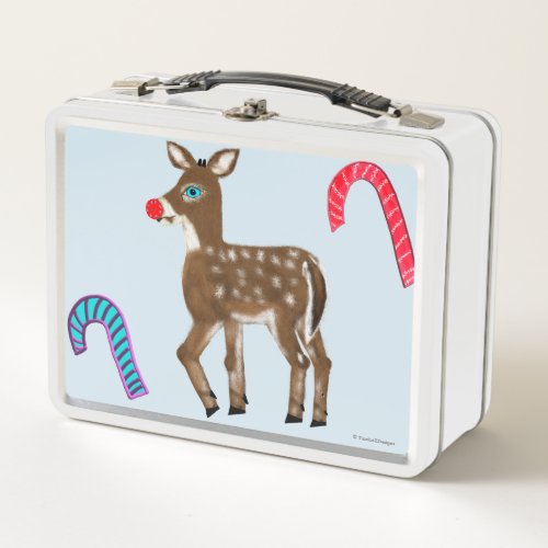 Super Snow Blue Eyed Reindeer Christmas Tree Metal Lunch Box