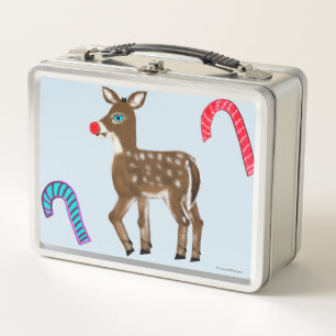 Super Snow Blue Eyed Reindeer Christmas Tree Metal Lunch Box
