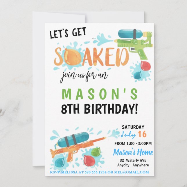 Super Soaker Different Birthday Invitation Card (Front)