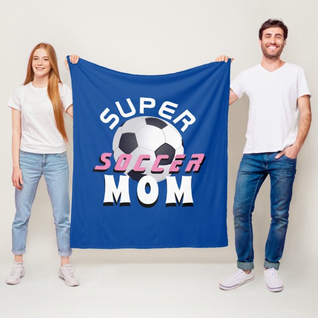 Super Soccer Mom Football Typography Sporty Mother Fleece Blanket (In Situ)