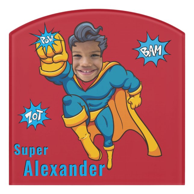 Super Special Kid's Greatest Superhero Photo Door Sign (Contour Front)