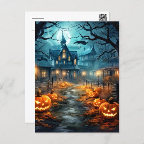 Super Spooky Haunted House Halloween Postcard