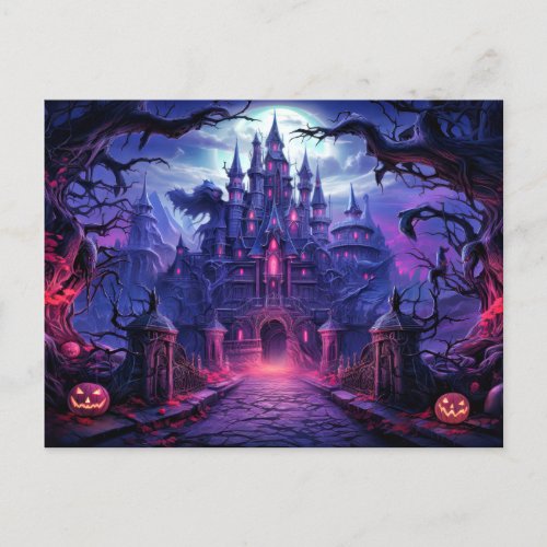Super Spooky Haunted Manor  Happy Halloween Postcard