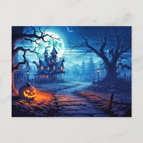 Super Spooky Pumpkin  Haunted House Postcard