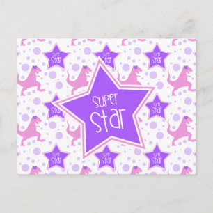 Super Star Dinosaur Postcard in Purple and Pink