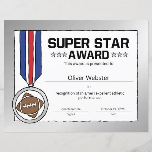 Super Star Football Player Award Football Award