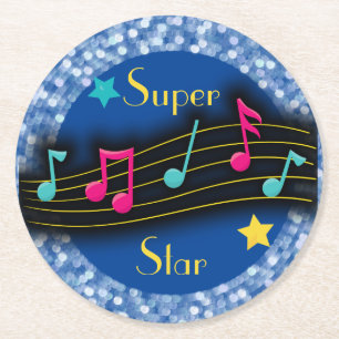 Super Star Music Notes Classic Round  Paper Coaster