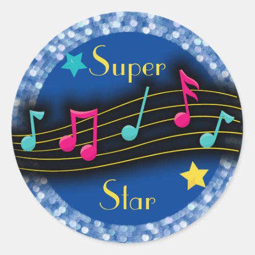 Super Star Music Notes Classic Round Sticker