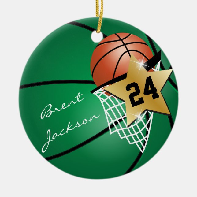 Super ⭐ Star Player Dark Green 🏀 Basketball Ceramic Ornament (Front)