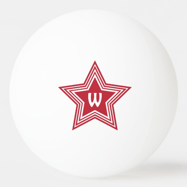 Super Star Red Monogram Initial Ping Pong Ball (Front)