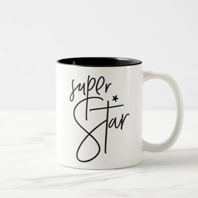 SUPER STAR reward modern chic hand lettered black Two-Tone Coffee Mug (Right)