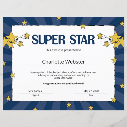 Super Star Student Recognition Certificates