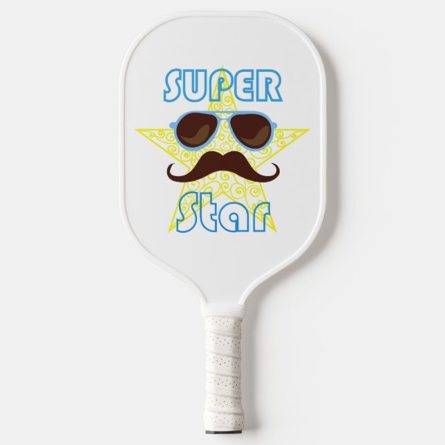 Super Star with sunglasses and mustache Carbon Fiber Pickleball Paddle (Front)