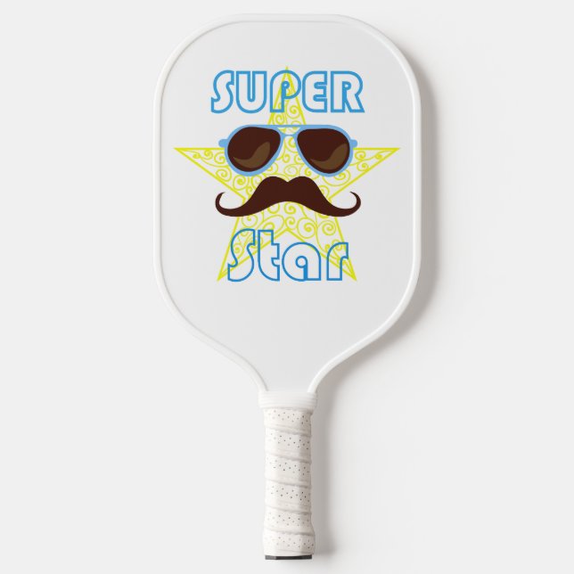 Super Star with sunglasses and mustache Carbon Fiber Pickleball Paddle (Front)