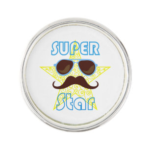 Super Star with sunglasses and mustache Lapel Pin