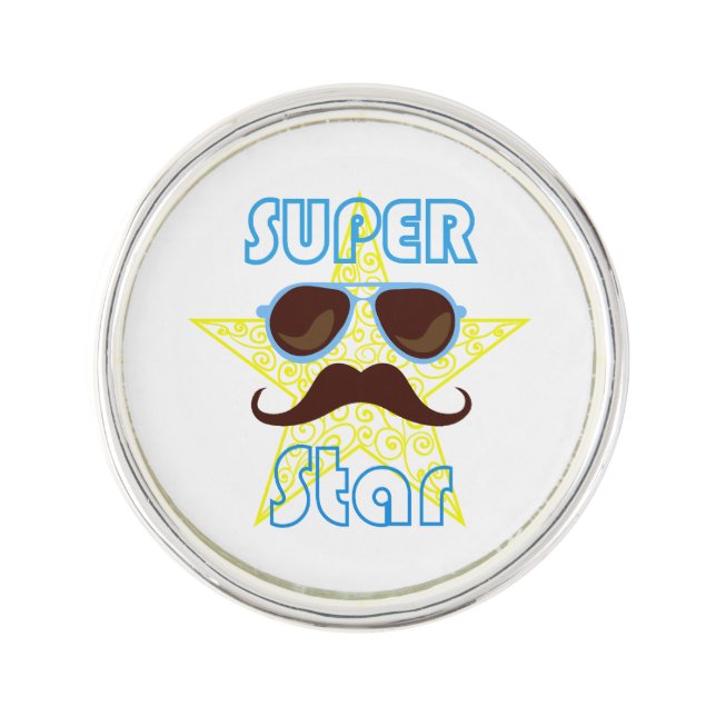Super Star with sunglasses and mustache Lapel Pin (Front)