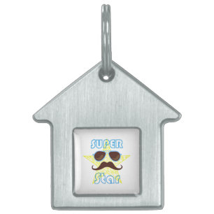 Super Star with sunglasses and mustache Pet ID Tag