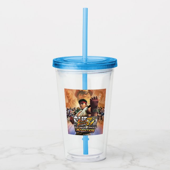 Super Street Fighter IV 3D Edition Box Art Acrylic Tumbler (Front)