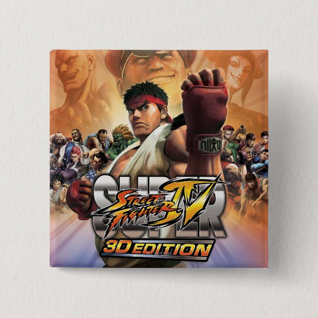 Super Street Fighter IV 3D Edition Box Art Pinback Button (Front)