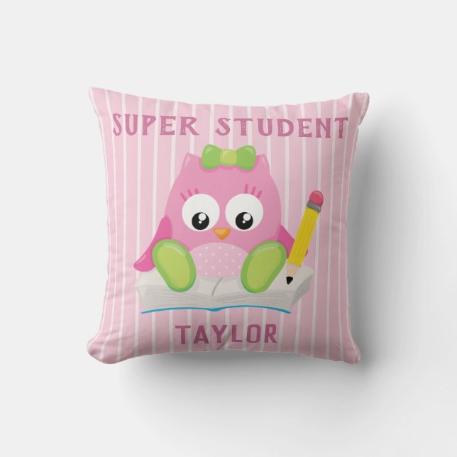 Super Student Cutie Owl Throw Pillow (Front)