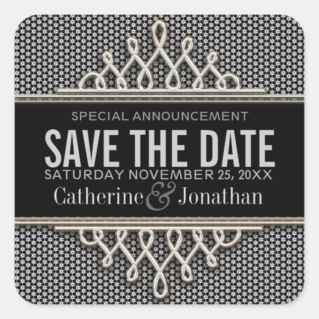 Super Style Black Silver Save the Date Sticker (Front)
