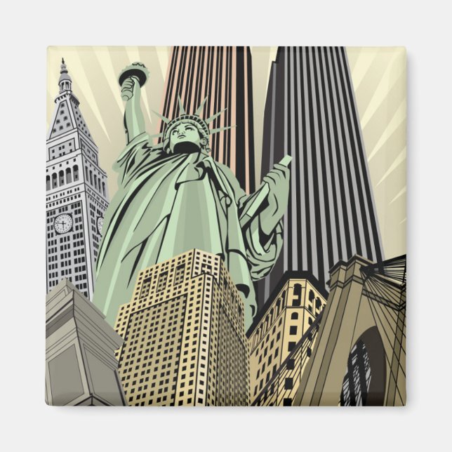Super Stylized Cityscape NYC Magnet (Front)