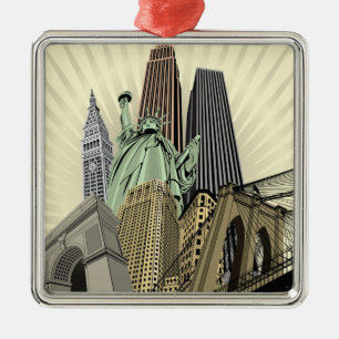 Super Stylized Cityscape NYC Metal Ornament
