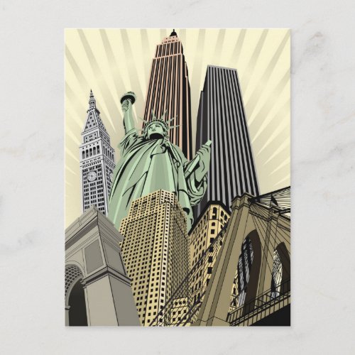 Super Stylized Cityscape NYC Postcard