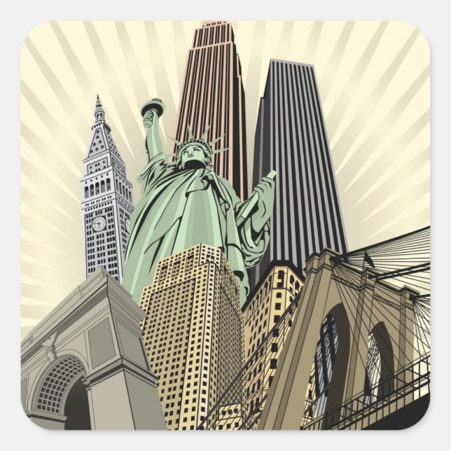 Super Stylized Cityscape NYC Square Sticker (Front)