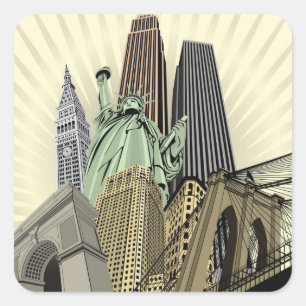 Super Stylized Cityscape NYC Square Sticker