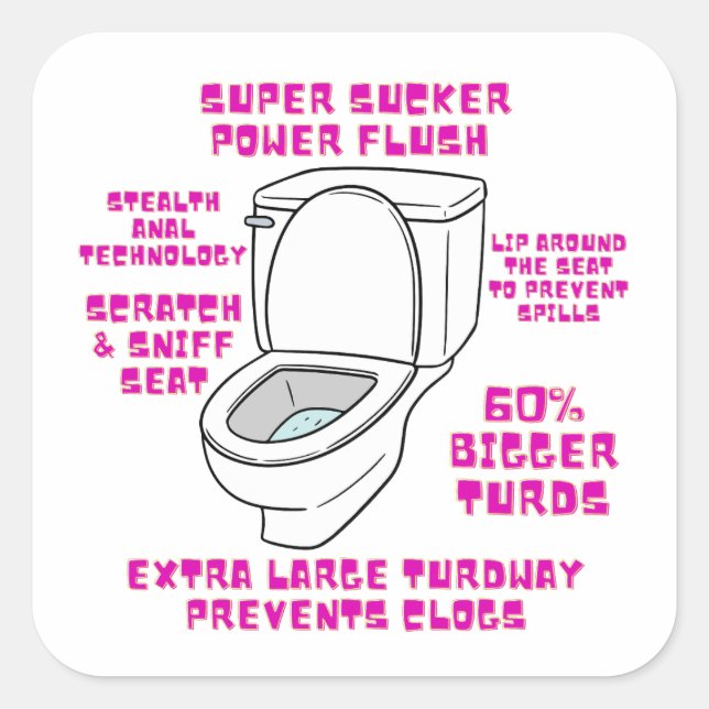 Super Sucker Toilet Humor Square Sticker (Front)