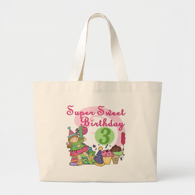 Super Sweet 3rd Birthday Tshirts and Gifts Large Tote Bag (Front)