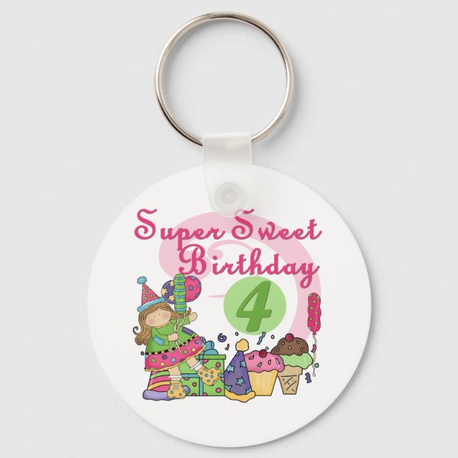 Super Sweet 4th Birthday T-shirts and Gifts Keychain (Front)
