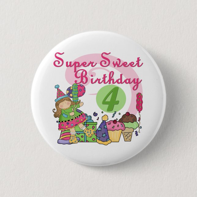 Super Sweet 4th Birthday T-shirts and Gifts Pinback Button (Front)