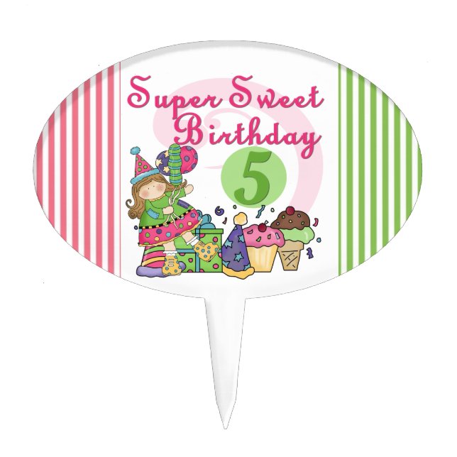 Super Sweet 5th Birthday Cake Topper (Front)