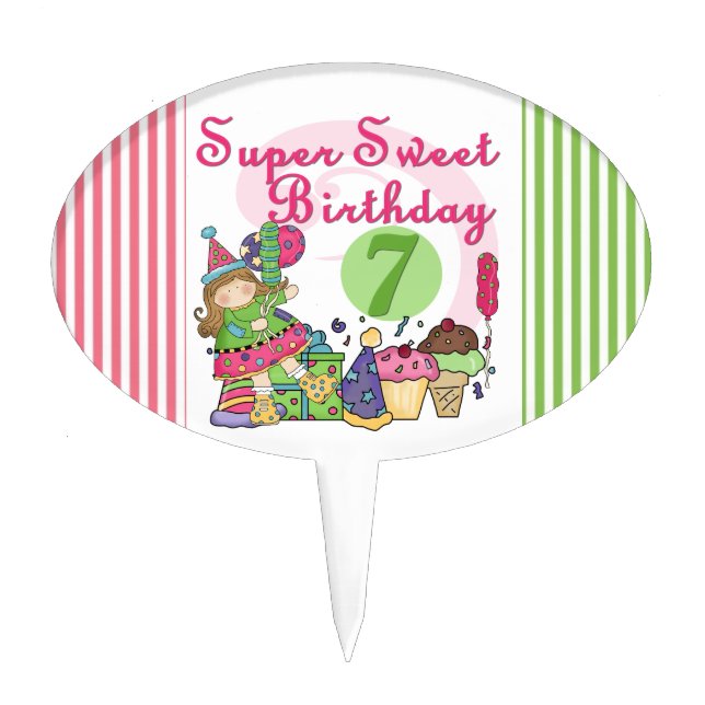 Super Sweet 7th Birthday Cake Topper (Front)
