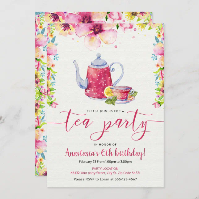 Super Sweet and Vibrant Tea Party Birthday Invitation | Zazzle