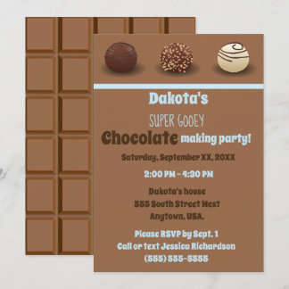 Super Sweet Chocolate Making Birthday Party Blue Invitation