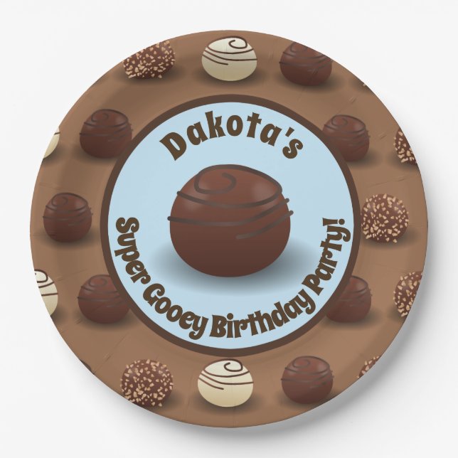 Super Sweet Chocolate Making Birthday Party Blue Paper Plates (Front)