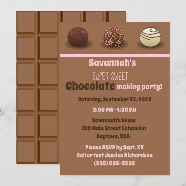 Super Sweet Chocolate Making Birthday Party Invitation (Front/Back)