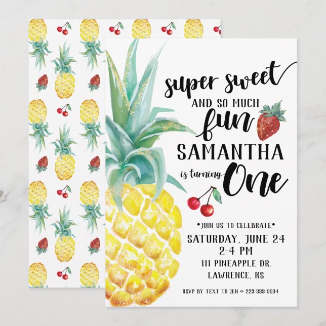 Super Sweet Fruit First Birthday Invitation (Front/Back)