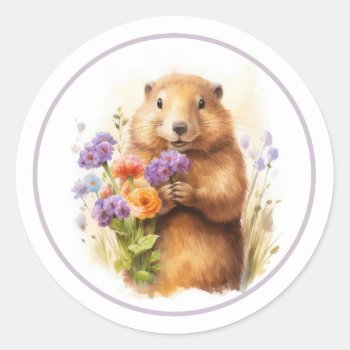 Super Sweet Groundhog Groundhog Day Classic Round Sticker by ZazzleHolidays at Zazzle