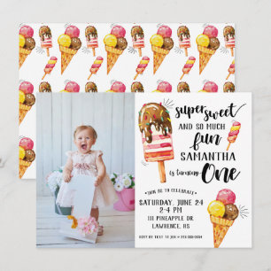 Super Sweet Ice Cream First Birthday Invitation